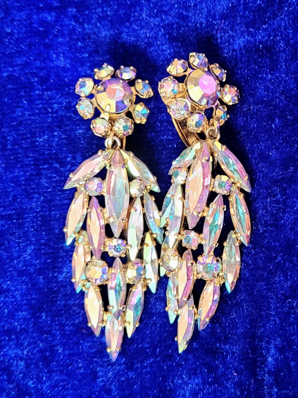 Sherman Ab Crystal Drop-Clip On Earrings - Iridescent Pink Gold Statement